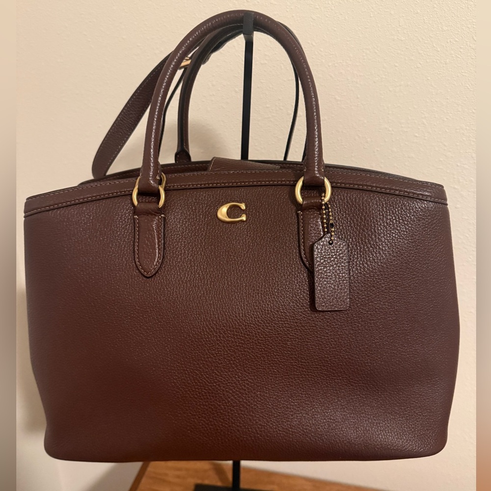 Coach Brown Pebbled Leather Tote Crossbody Bag with Gold Hardware